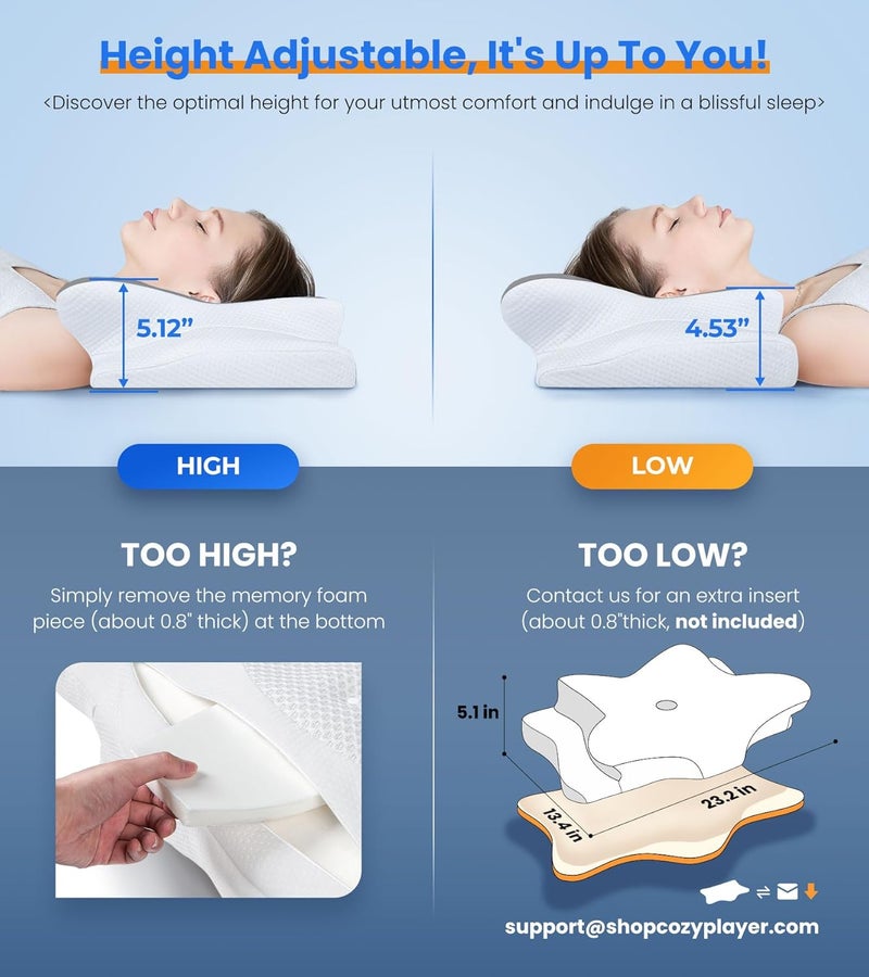 Cozyplayer Ultra Pain Relief Cooling Pillow for Neck Support, Adjustable Cervical Pillow Cozy Sleeping, Odorless Ergonomic Contour Memory Foam Pillows, Orthopedic Bed Pillow for Side Back Stomach Sleeper - Image 4